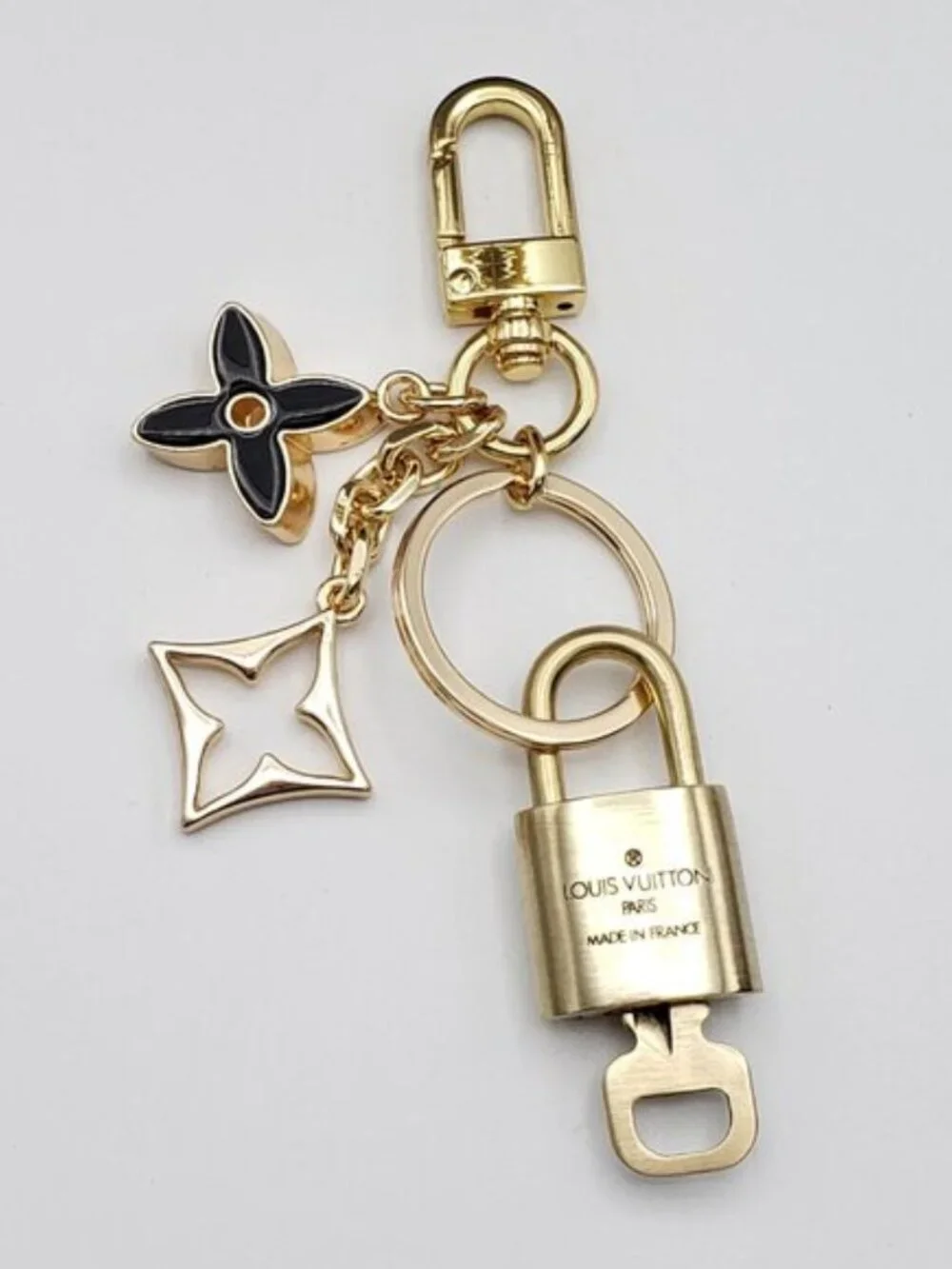 Louis Vuitton Gold Padlock Key 🔒 Authentic LV Charm + Unbranded Flower Keychain - Picture 6 of 8